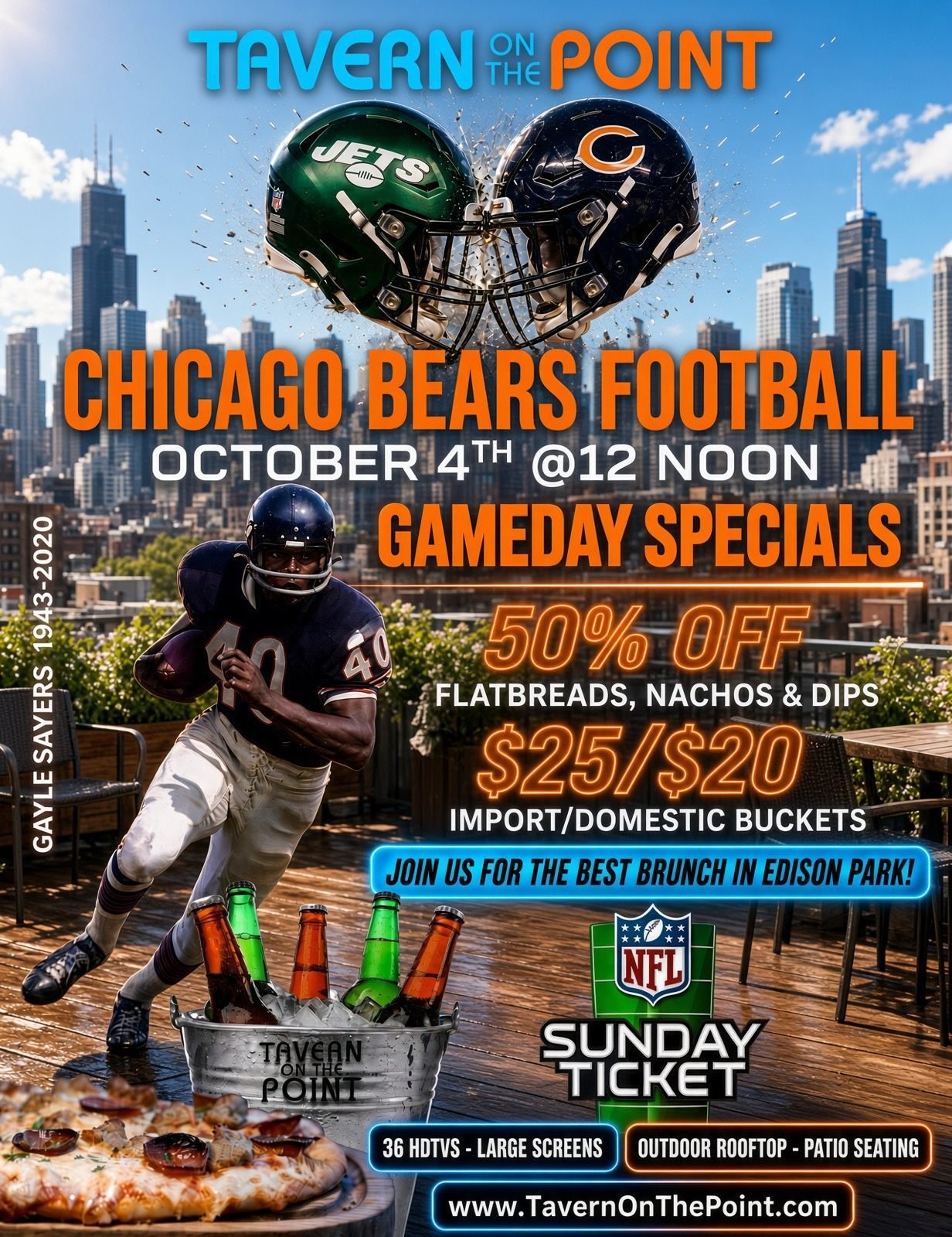 Chicago Bears vs New York Jets watch party October 4 2026 at Tavern on the Point in Edison Park