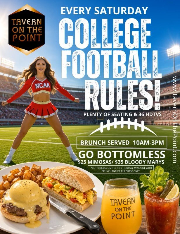 College football Saturdays at Tavern on the Point with brunch and bottomless drinks in Edison Park