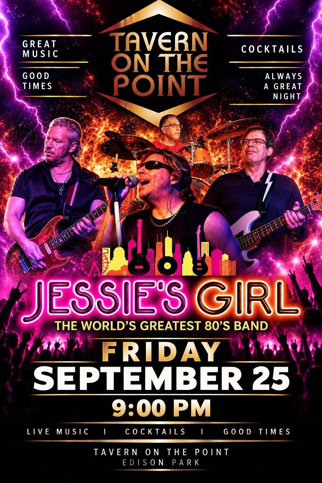 Jessie’s Girl, an 80s cover band, live at Tavern on the Point in Edison Park on September 25, 2026 at 9 PM