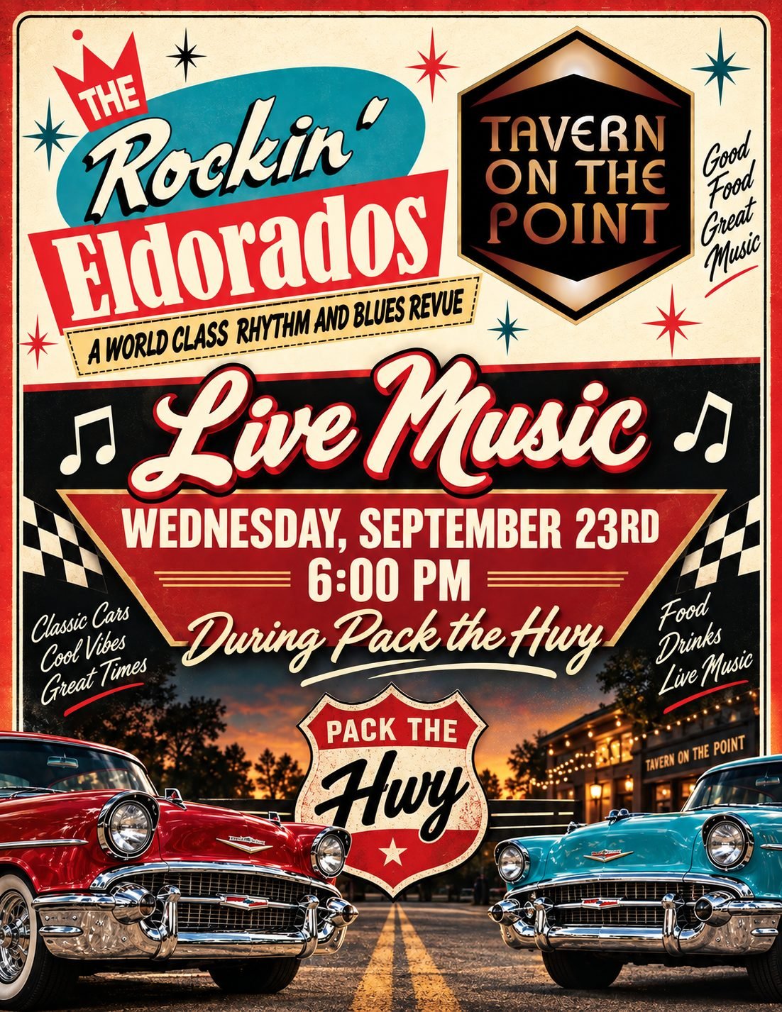 The Rockin’ Eldorados live at Tavern on the Point during Pack the Highway on September 23, 2026 at 6 PM