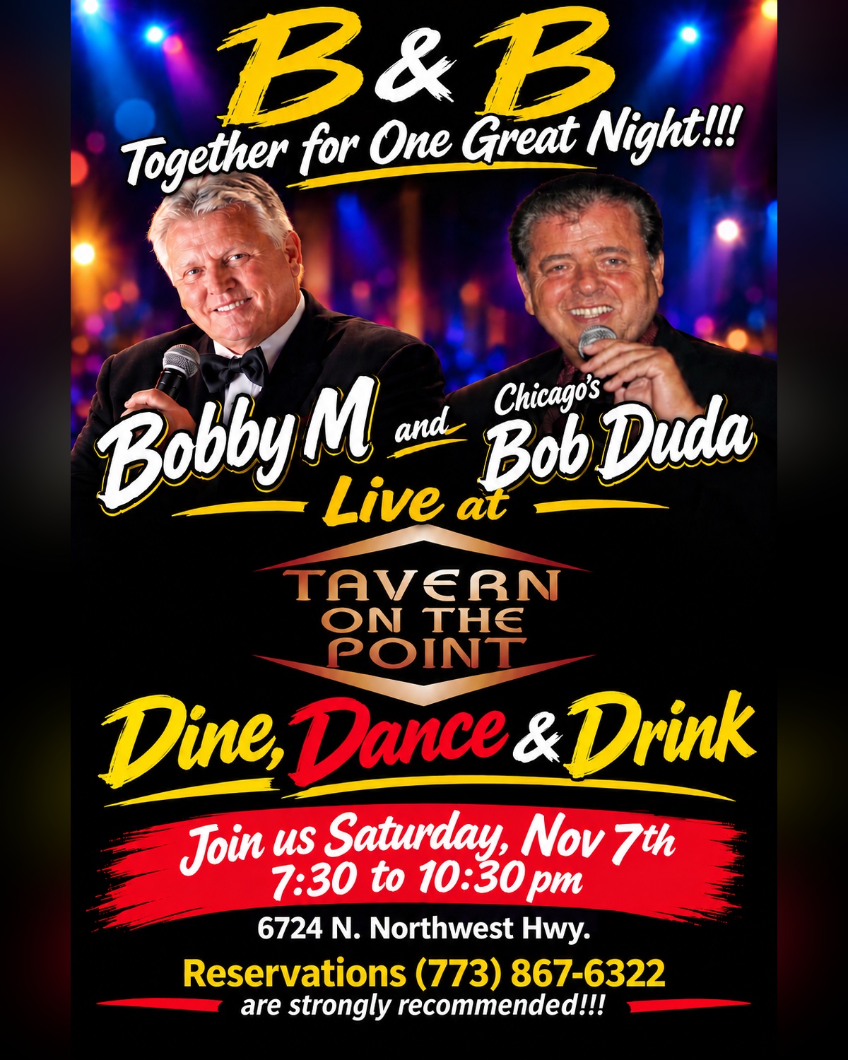 Bobby M & Bob Duda Live at Tavern on the Point event flyer with the full design preserved in a 4:5 format
