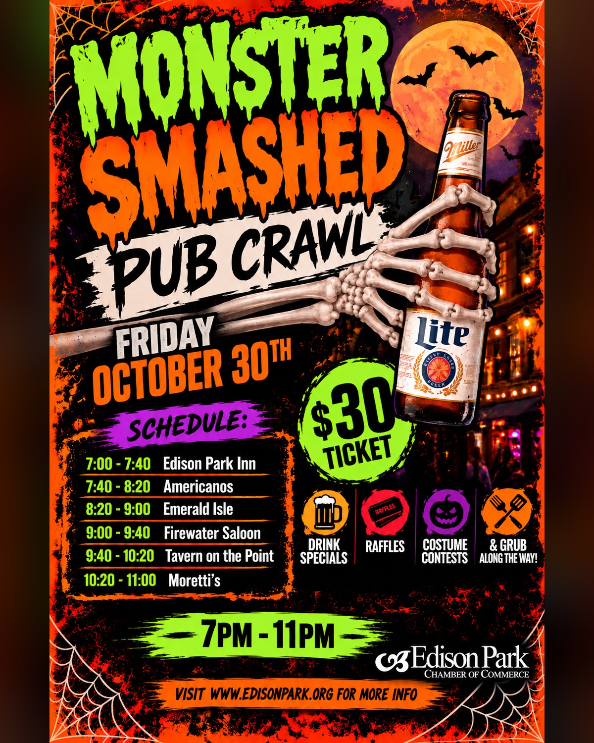 Monster Smashed Pub Crawl event flyer with the full design preserved in a 4:5 format